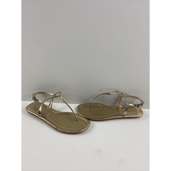 Prada Metallic Leather Flat T Strap Slingback Sandals Women’s Size 35 - Picture 1 of 8